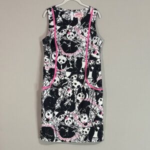 Rare Lilly Pulitzer Panda Print Sleeveless Shift Dress Black White Pink Size 10